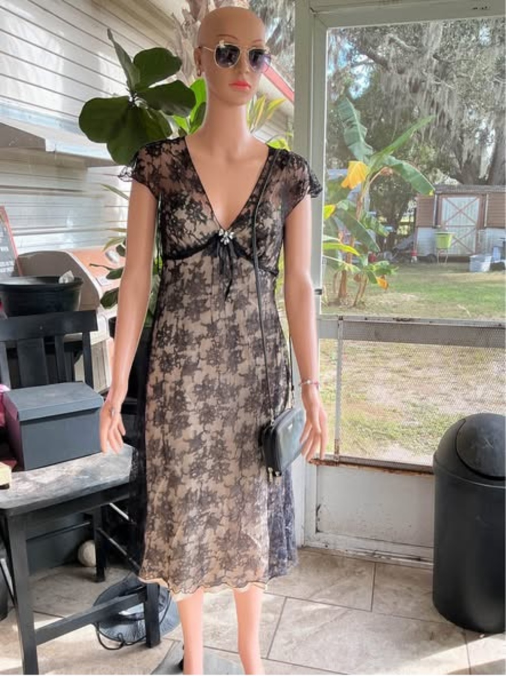 Vintage Liz Claiborne Black Lace Dress Size 4 Broach Included See Pictures